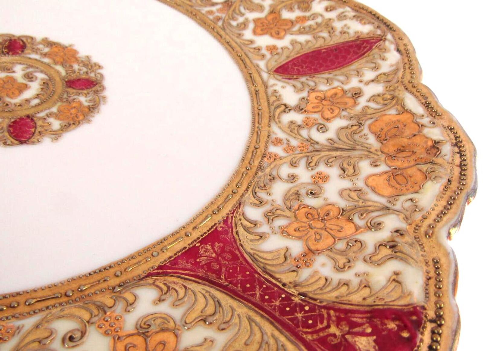 Antique Noritake RC Nippon Moriage Handled Cake Plate Platter 11" Red Gold