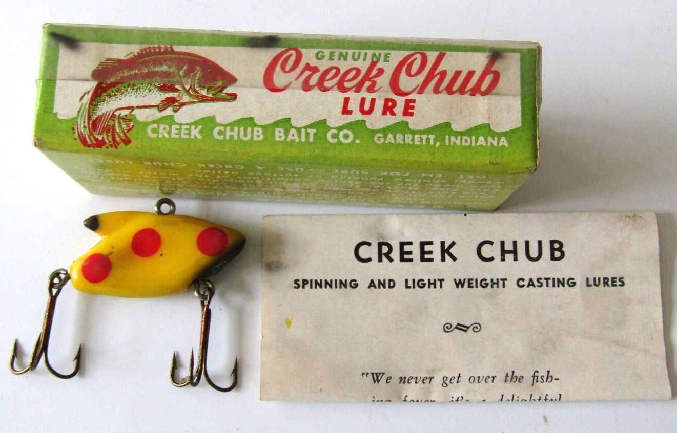 Creek Chub Nikie Lure CIB Yellow Spotted Model 1000 Plastic Bait Box & Insert