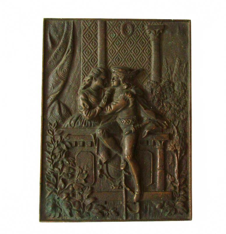 Antique Solid Bronze Romeo & Juliet Balcony Scene Relief Wall Plaque C1900 4lbs