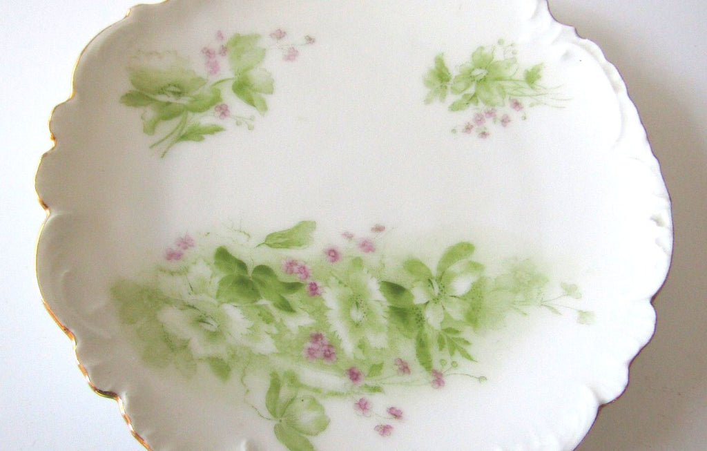 Antique Bavarian China Crown Over Castle Mark 6" Bread Plate Gold Rim Floral