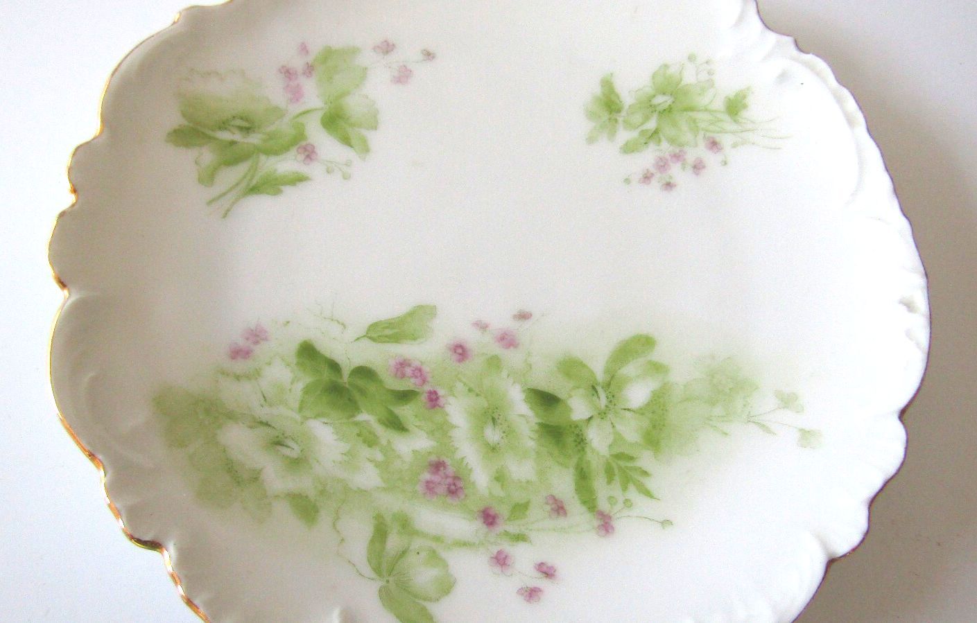 Antique Bavarian China Crown Over Castle Mark 6" Bread Plate Gold Rim Floral