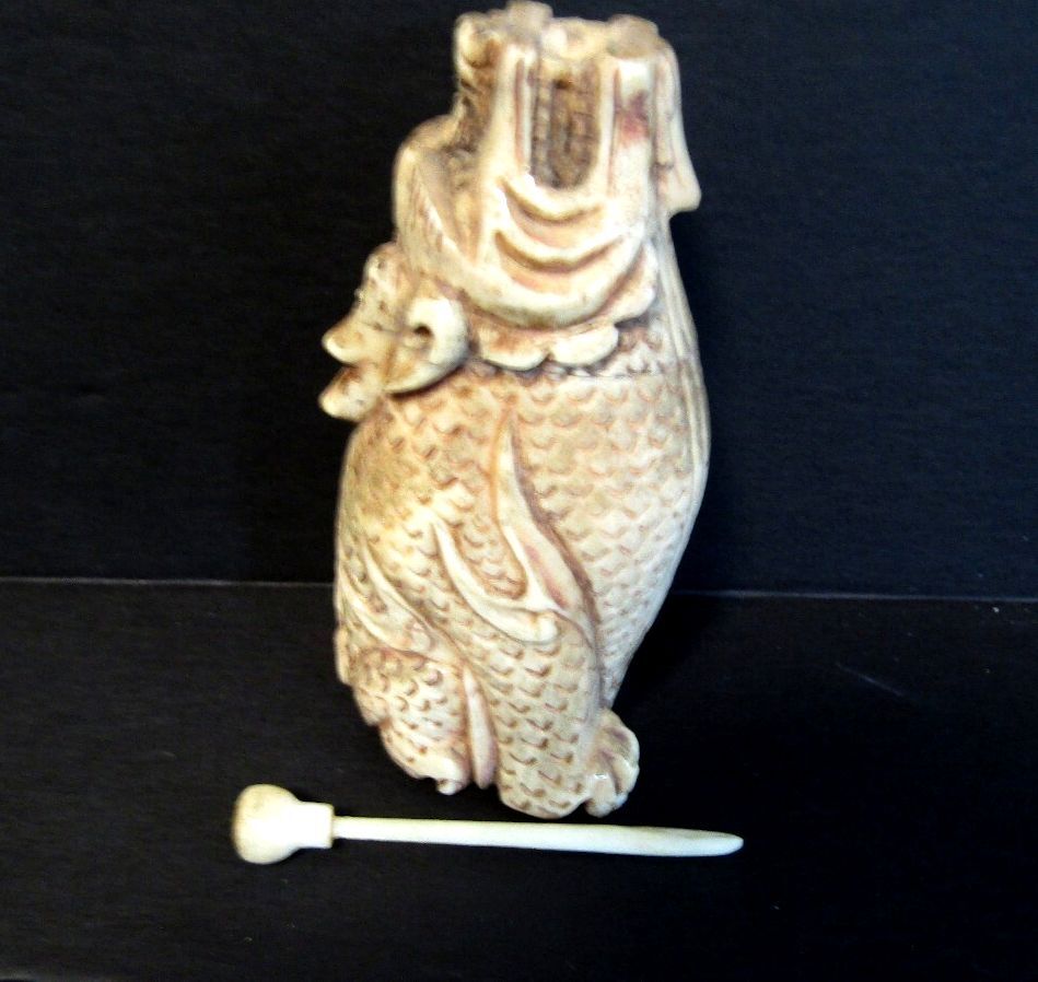 Vintage Carved Chinese Dragon Snuff Bottle Figural Fish Carp Longyu Asian Art