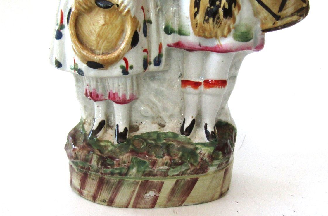 Antique Staffordshire Flatback Figurine Victorian Musicians Cobalt Blue c1850