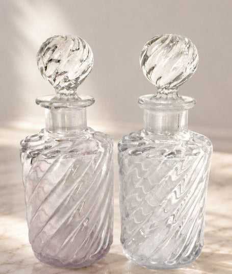 Baccarat Crystal Perfume Bottles Bambou Tors Rose Teinte & Clear Matched Pair