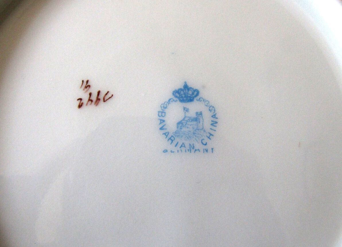 Antique Bavarian China Crown Over Castle Mark 6" Bread Plate Gold Rim Floral