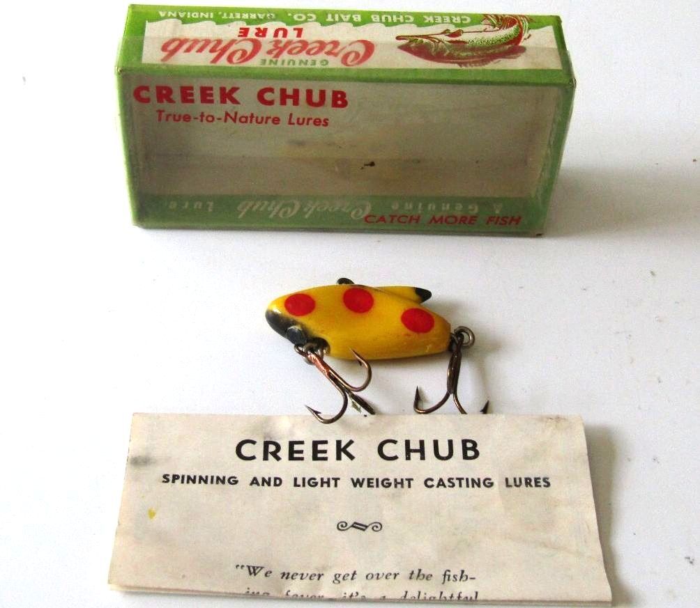 Creek Chub Nikie Lure CIB Yellow Spotted Model 1000 Plastic Bait Box & Insert