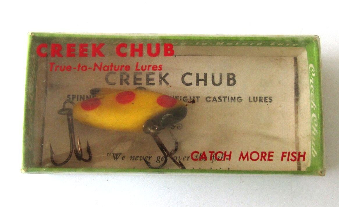 Creek Chub Nikie Lure CIB Yellow Spotted Model 1000 Plastic Bait Box & Insert