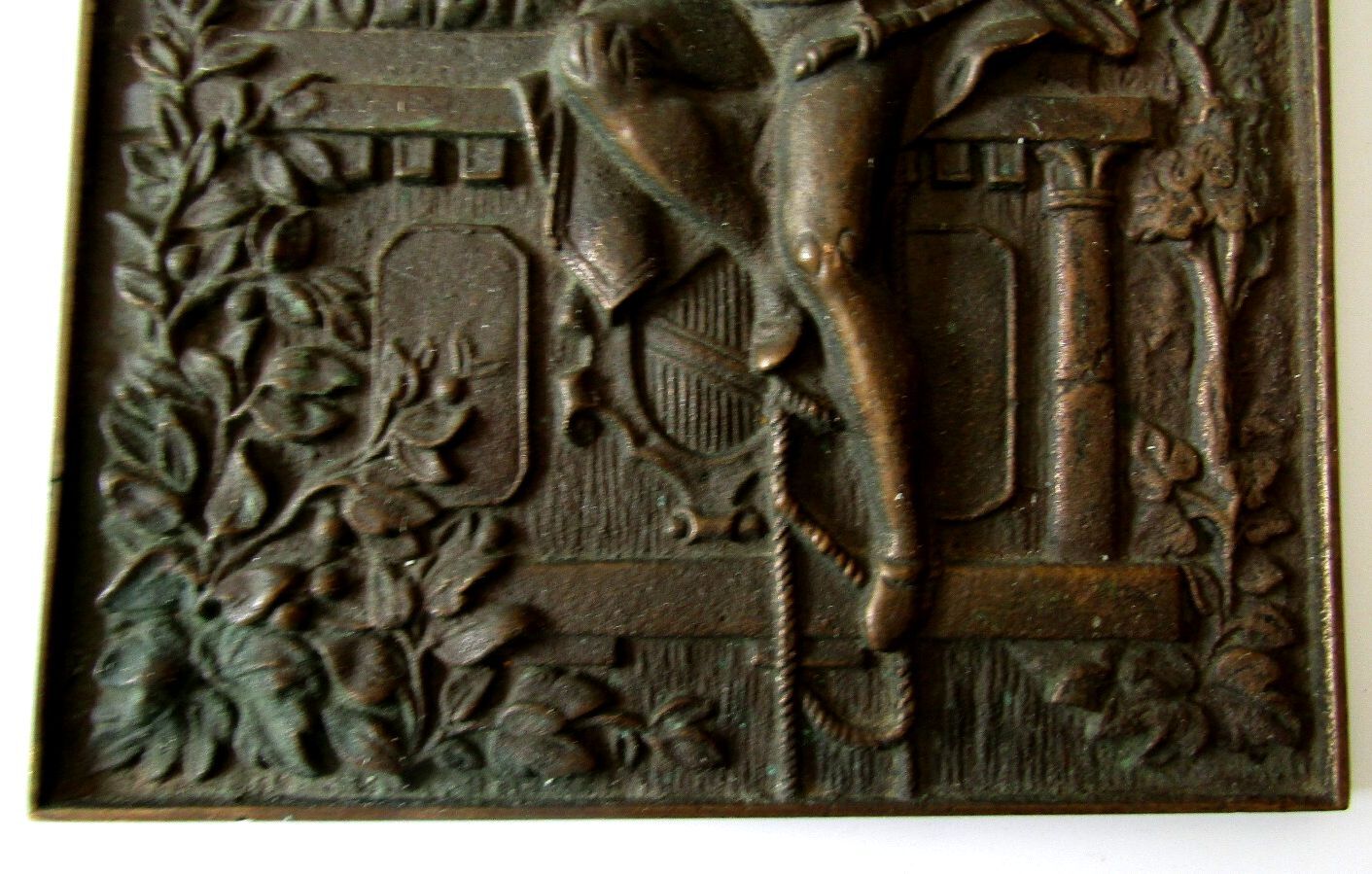 Antique Solid Bronze Romeo & Juliet Balcony Scene Relief Wall Plaque C1900 4lbs