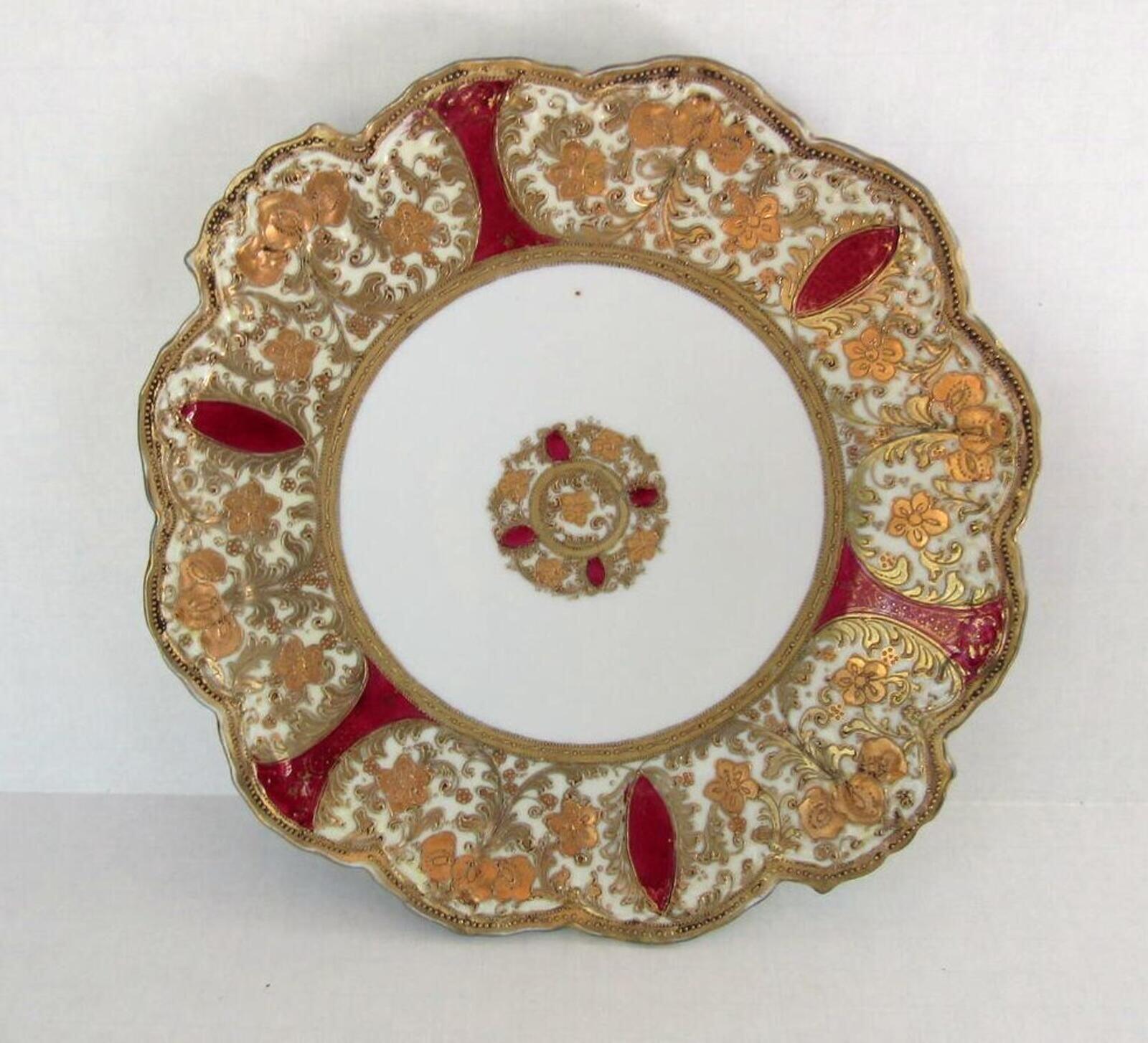 Antique Noritake RC Nippon Moriage Handled Cake Plate Platter 11" Red Gold