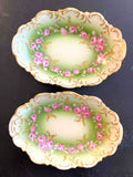 Antique AK Limoges France Porcelain Pickle Relish Dishes Pink Roses Pair