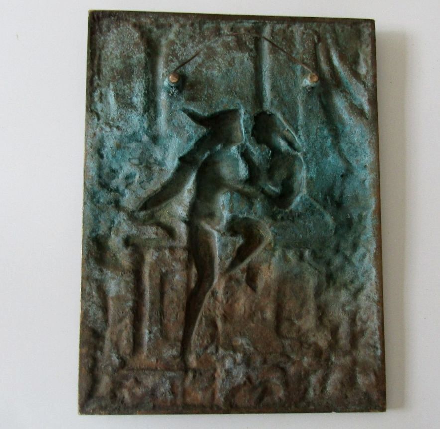 Antique Solid Bronze Romeo & Juliet Balcony Scene Relief Wall Plaque C1900 4lbs