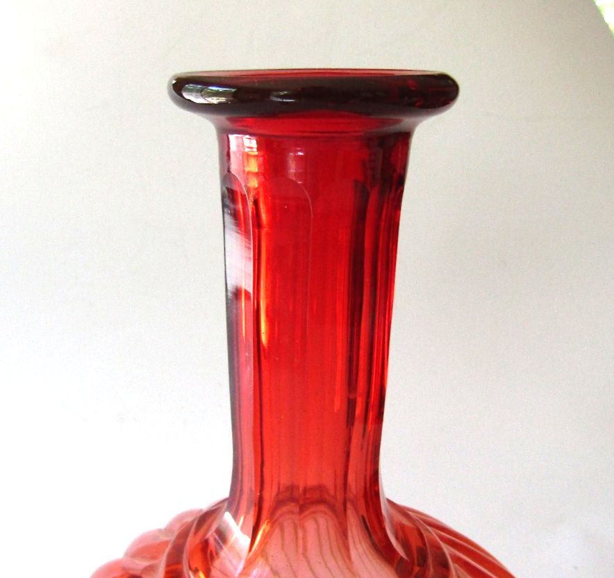 Antique Baccarat Rose Tiente Bambous Tors Crystal Carafe Decanter Cadmium UV 19C