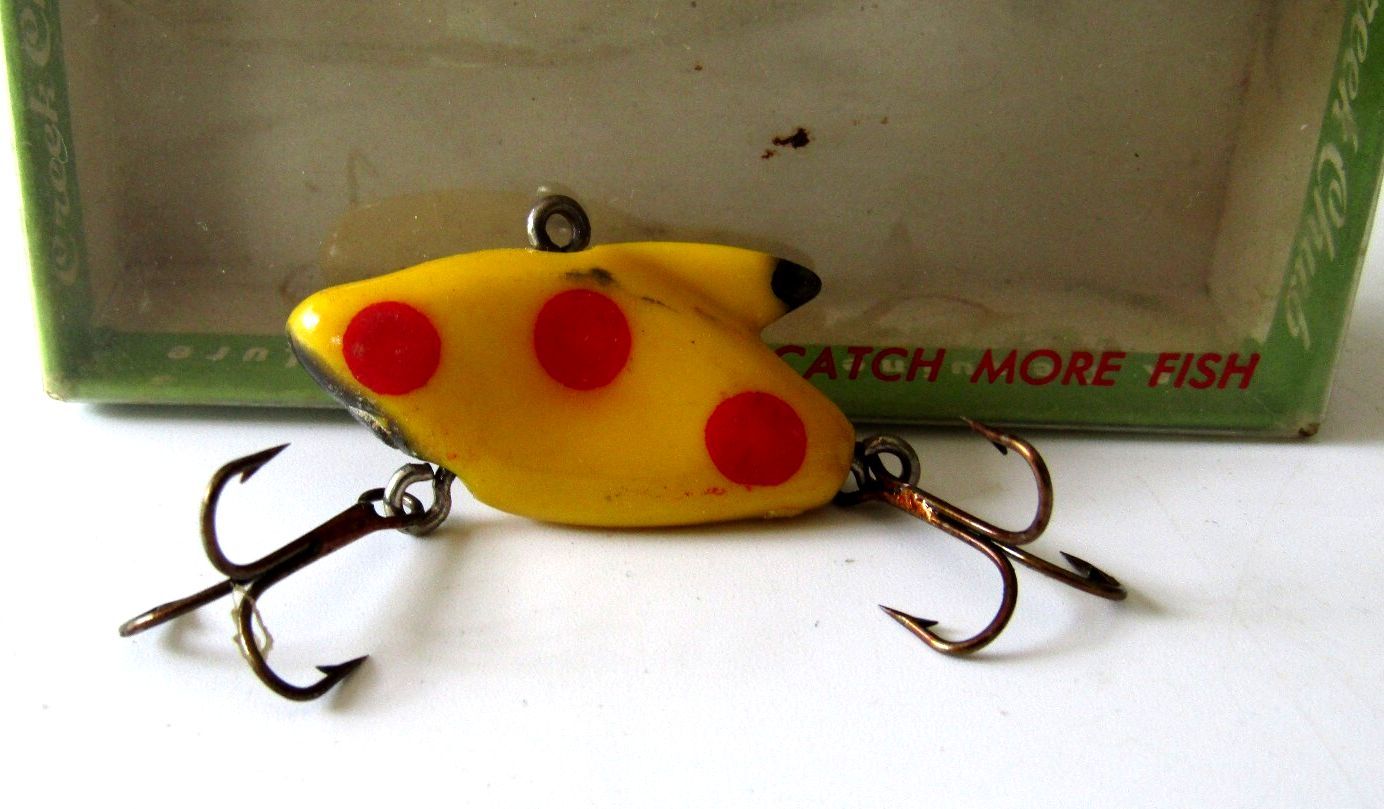 Creek Chub Nikie Lure CIB Yellow Spotted Model 1000 Plastic Bait Box & Insert