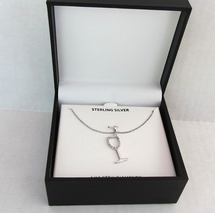 Lafonn Wine Glass Pendant Necklace Sterling Silver 1/10 CTTW Diamonds NIB