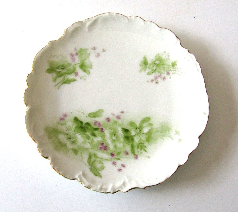 Antique Bavarian China Crown Over Castle Mark 6" Bread Plate Gold Rim Floral