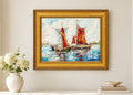 Vintage Mid-Century Modern Nautical Sailboat Impasto Painting