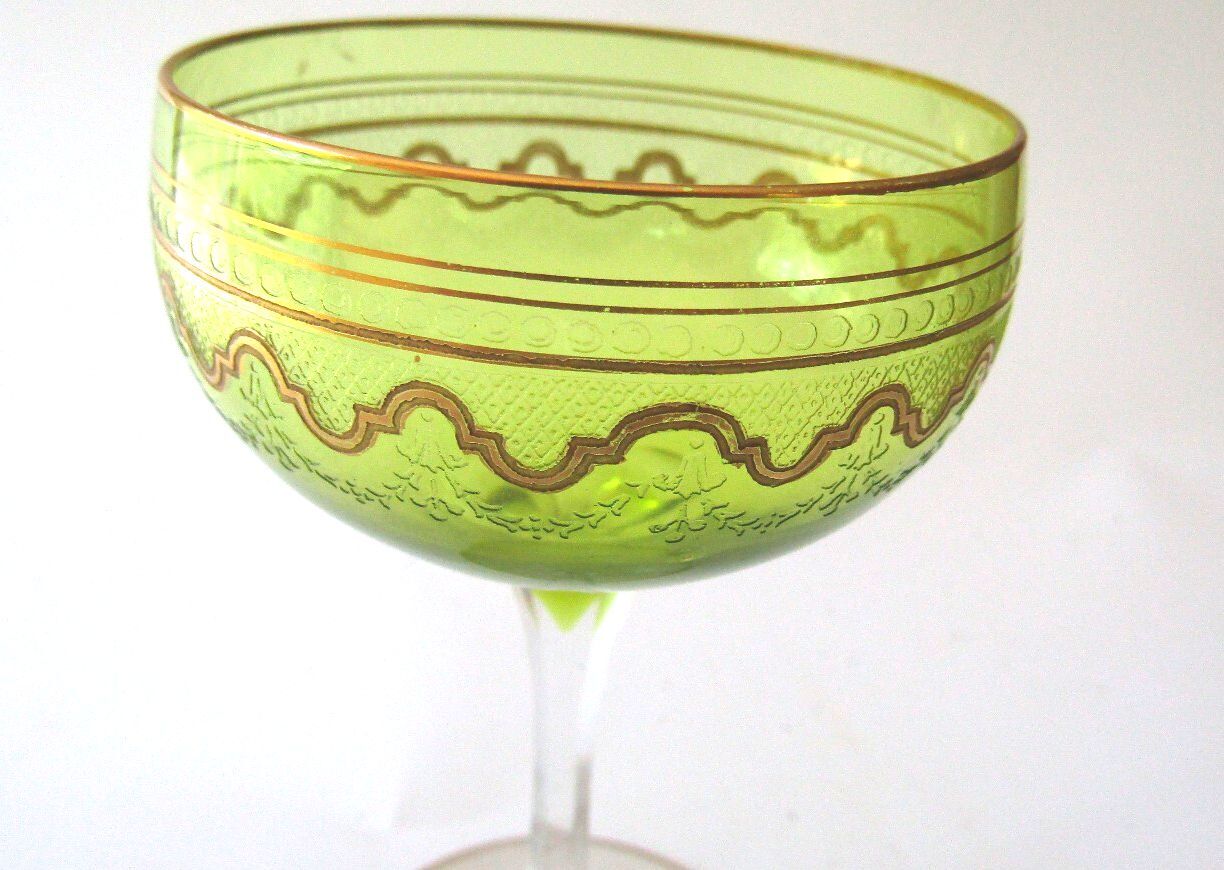 St. Louis Crystal Beethoven Chartreuse Green Cocktail Glass 4.25" Antique