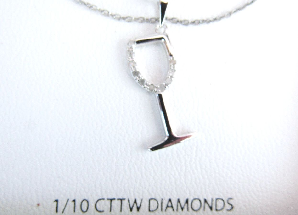 Lafonn Wine Glass Pendant Necklace Sterling Silver 1/10 CTTW Diamonds NIB