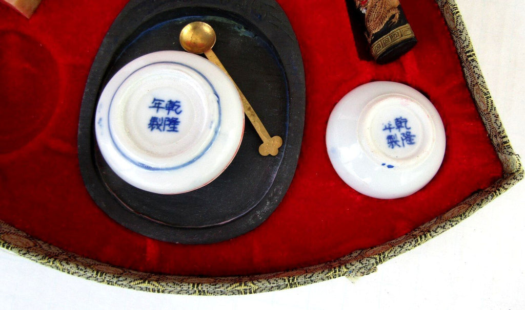Vintage Chinese Calligraphy Sumi-E 4-Brush Fan Set