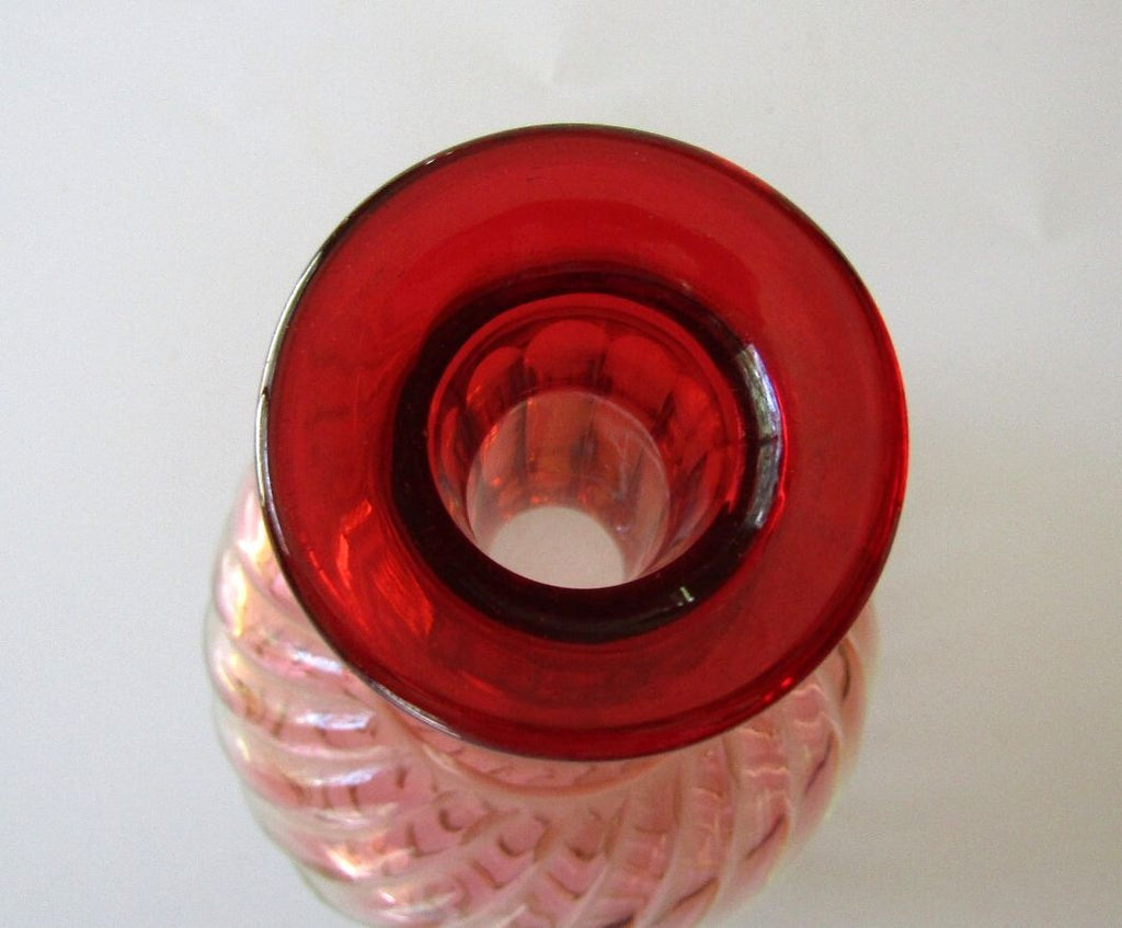 Antique Baccarat Rose Tiente Bambous Tors Crystal Carafe Decanter Cadmium UV 19C