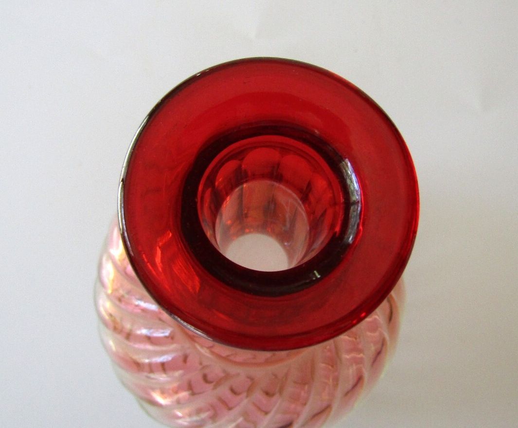 Antique Baccarat Rose Tiente Bambous Tors Crystal Carafe Decanter Cadmium UV 19C