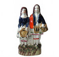 Antique Staffordshire Flatback Figurine Victorian Musicians Cobalt Blue c1850