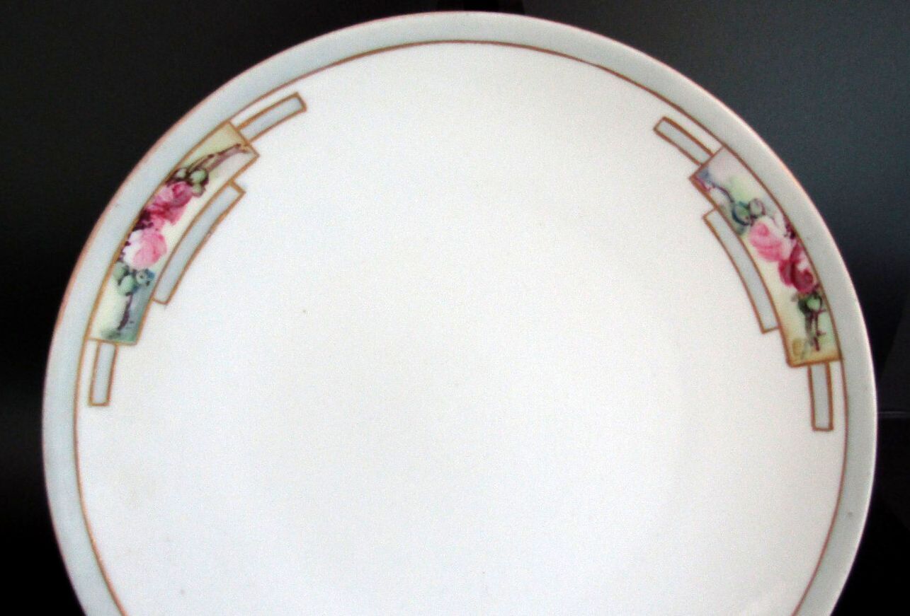 Antique J&C Jaeger Bavaria Porcelain Salad Plate Art Deco Pink Rose 8"