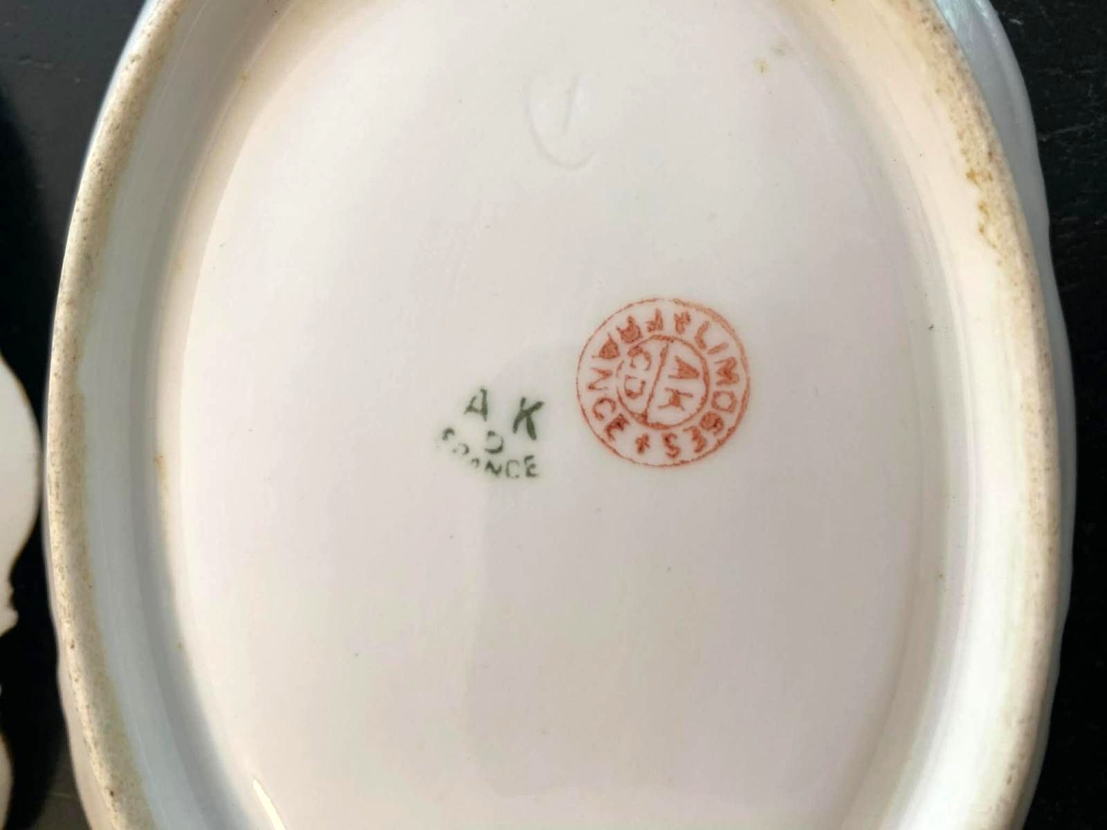 Antique AK Limoges France Porcelain Pickle Relish Dishes Pink Roses Pair