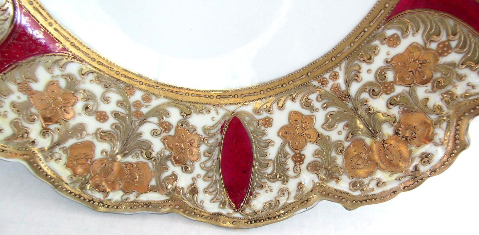 Antique Noritake RC Nippon Moriage Handled Cake Plate Platter 11" Red Gold