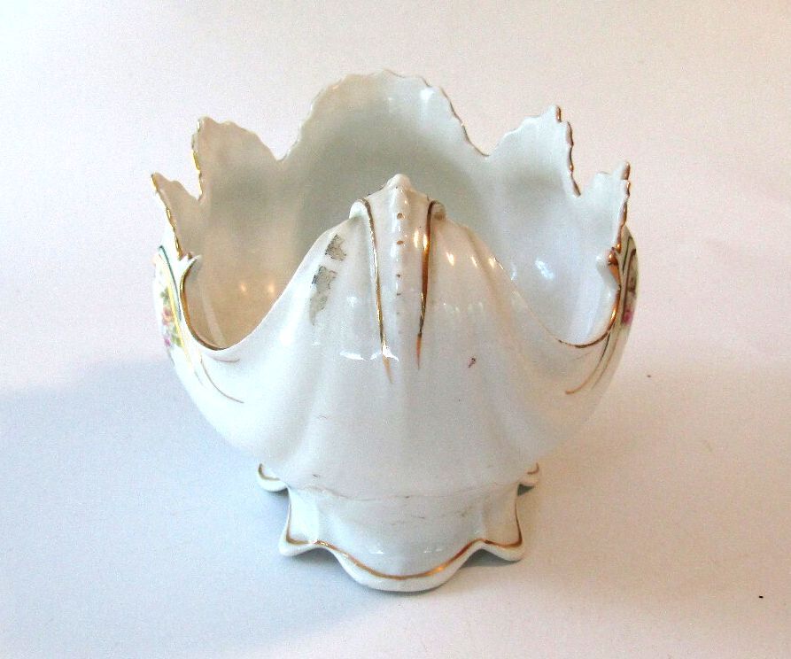 Antique M.Z. Austria Porcelain Clam Shell Rose Bonbon Sugar Bowl 1891-1917