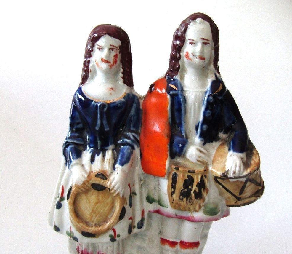 Antique Staffordshire Flatback Figurine Victorian Musicians Cobalt Blue c1850