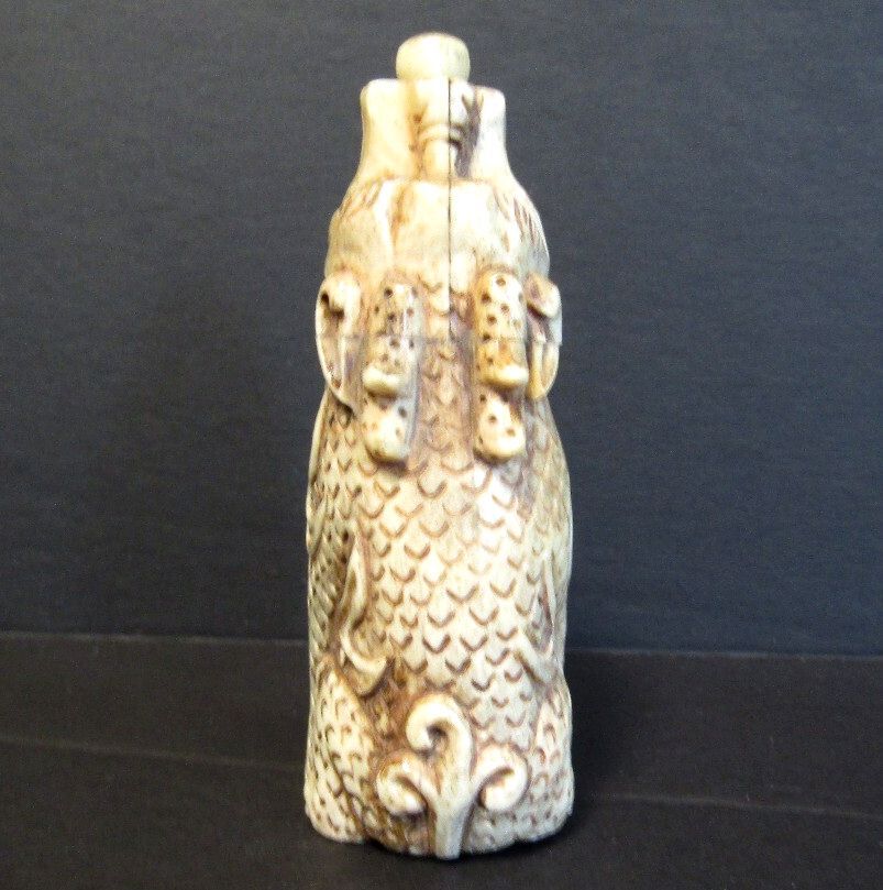 Vintage Carved Chinese Dragon Snuff Bottle Figural Fish Carp Longyu Asian Art