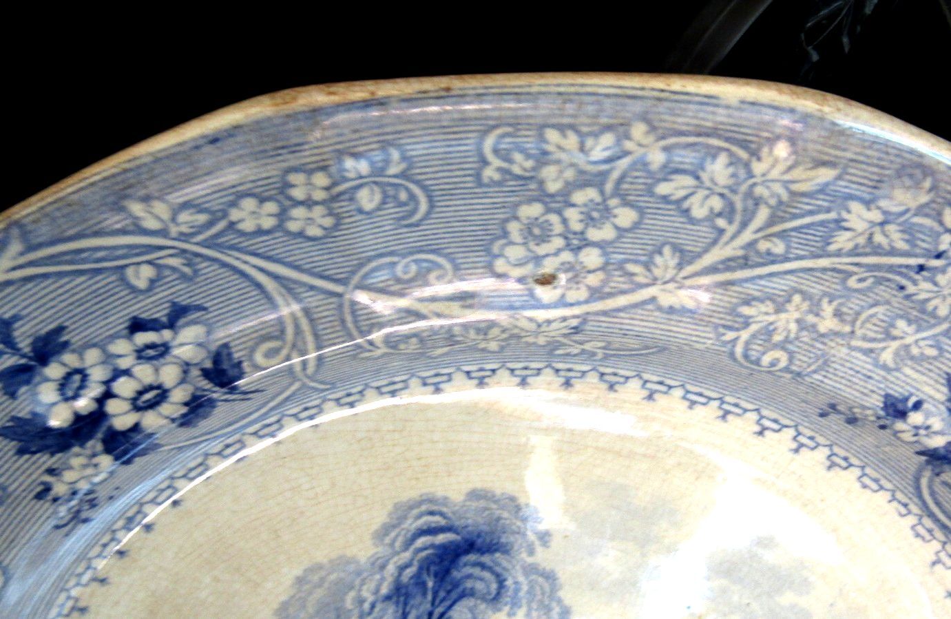 Antique W Adams Columbia Pattern Blue Ironstone 10.5" Deep Dinner Rim Plate