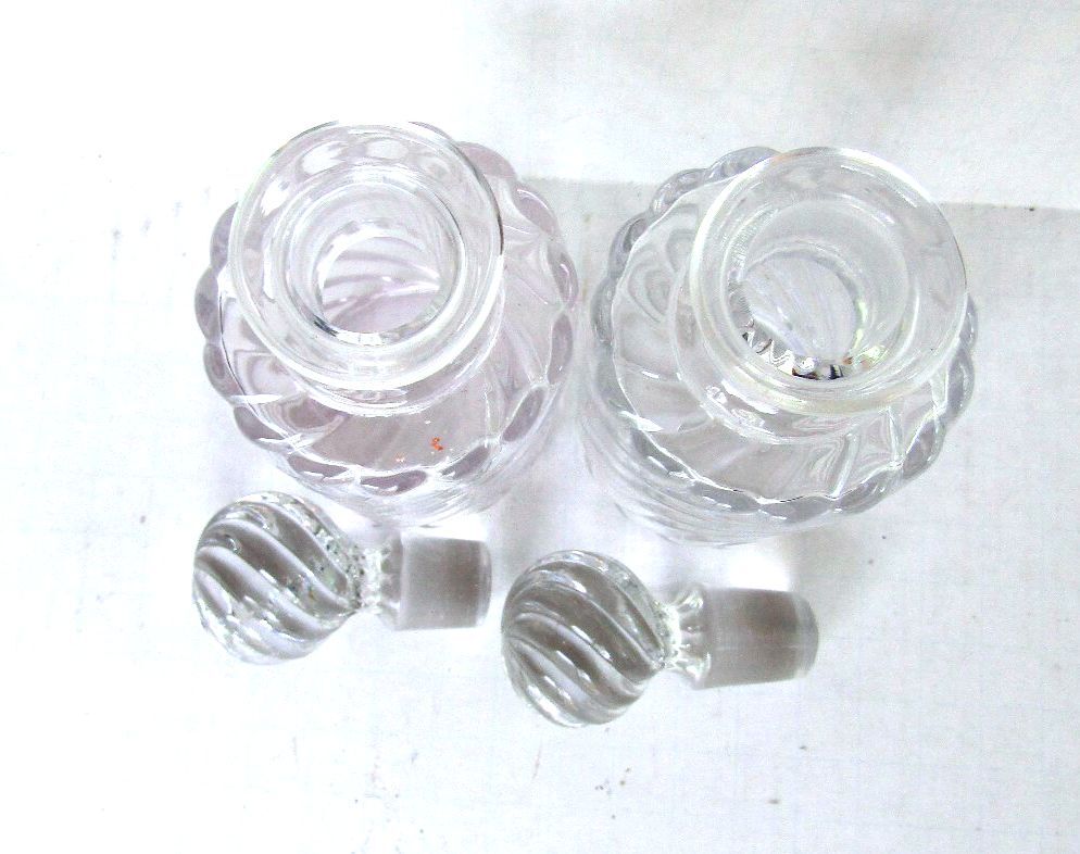 Baccarat Crystal Perfume Bottles Bambou Tors Rose Teinte & Clear Matched Pair