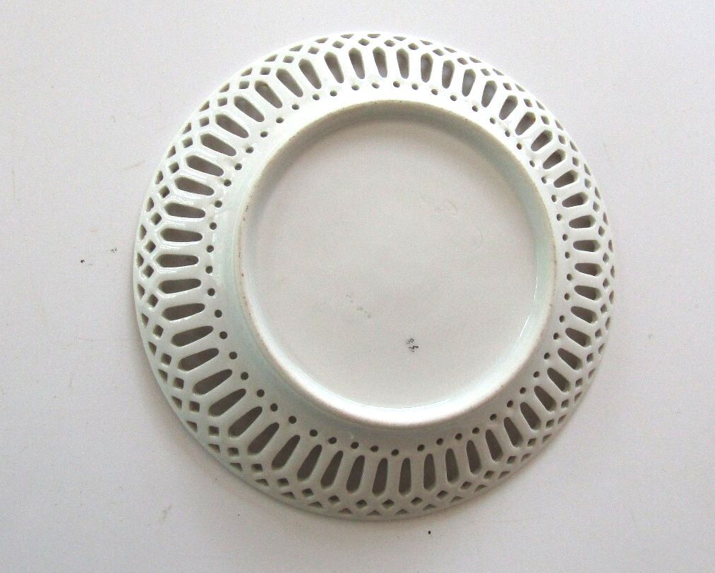 Antique Reticulated Porcelain Floral Plate 6.25" Pierced Lattice Rim Perfect