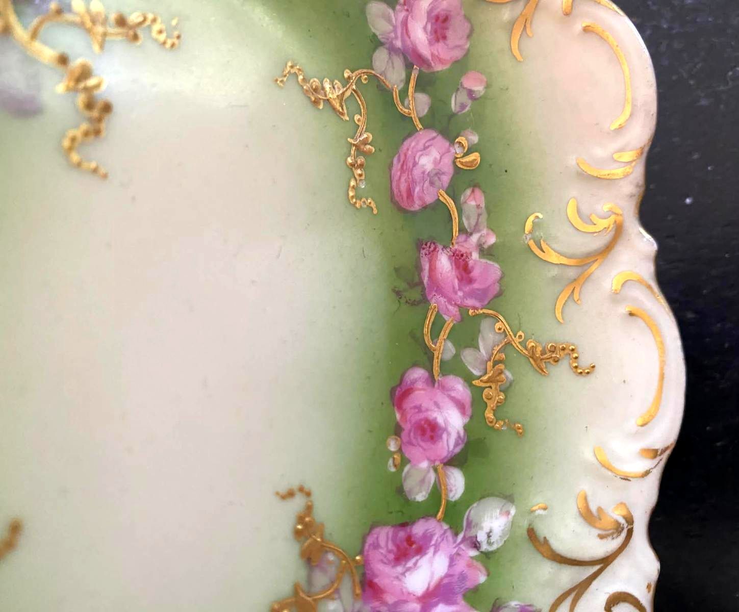 Antique AK Limoges France Porcelain Pickle Relish Dishes Pink Roses Pair