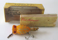 Vintage Fred Arbogast Spinning Hula Popper Lure w/ Original Box & Papers Yellow