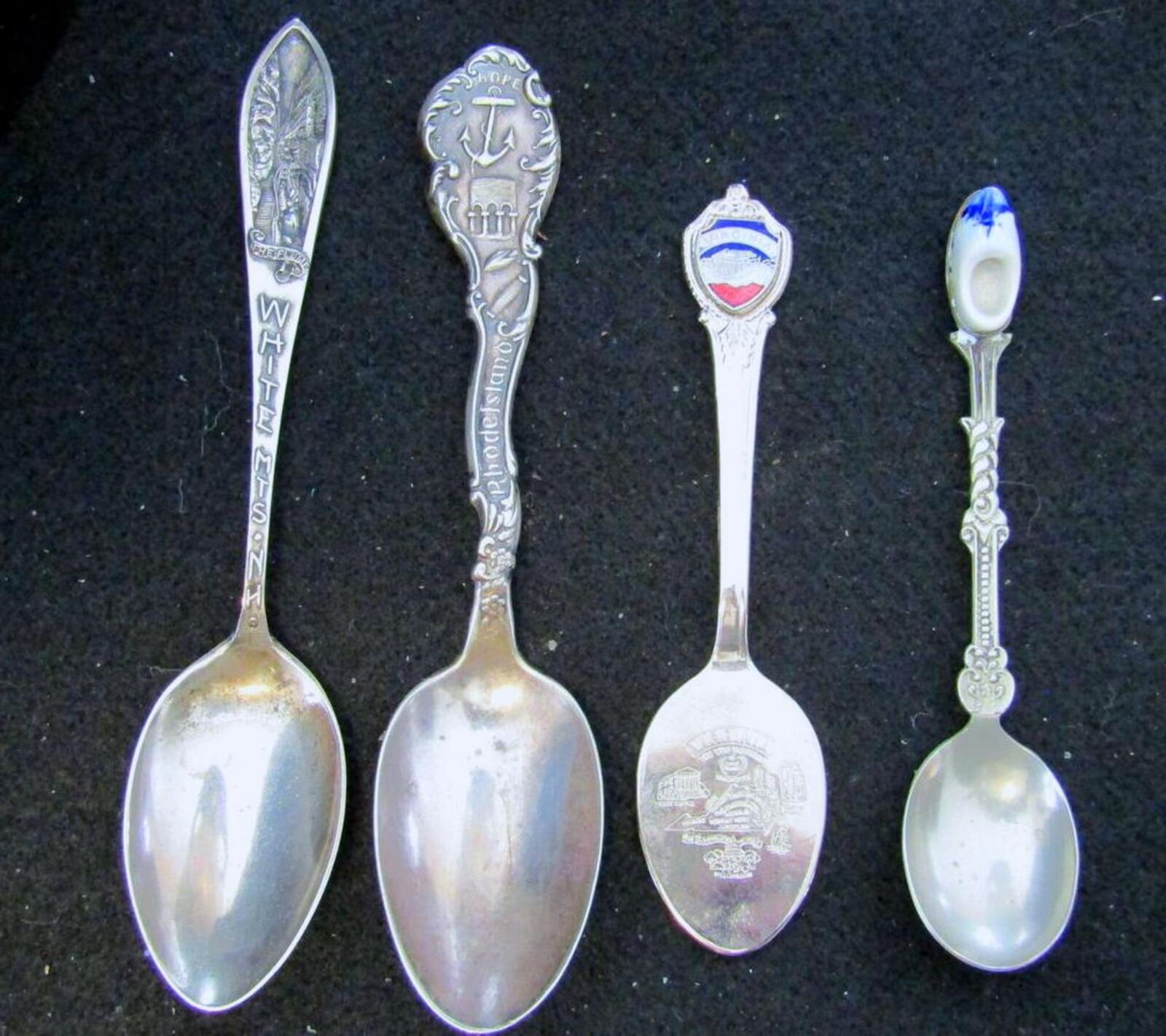 Vintage Antique Souvenir Spoon Lot 4pc Rhode Island Virginia Holland White Mts