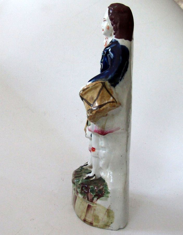 Antique Staffordshire Flatback Figurine Victorian Musicians Cobalt Blue c1850