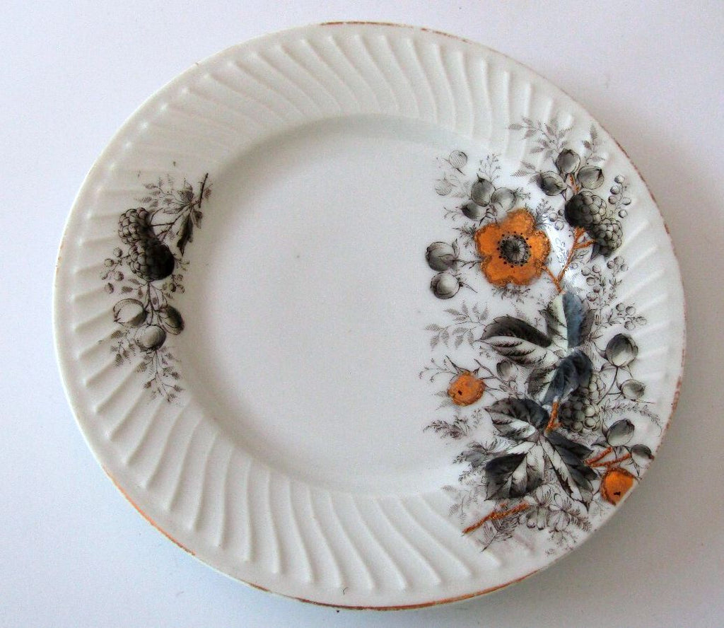 Antique P.R. Co. Germany Porcelain Plate, Fluted Swirl Rim Orange Blossom 1890s
