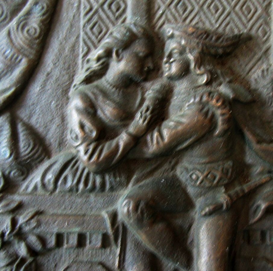 Antique Solid Bronze Romeo & Juliet Balcony Scene Relief Wall Plaque C1900 4lbs