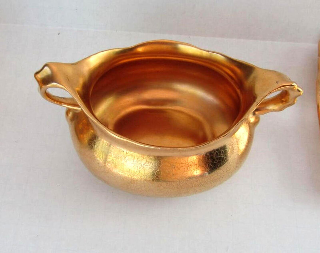 Vintage Osborne Studio Chicago Gold Encrusted Signed Platter Sugar Creamer Set