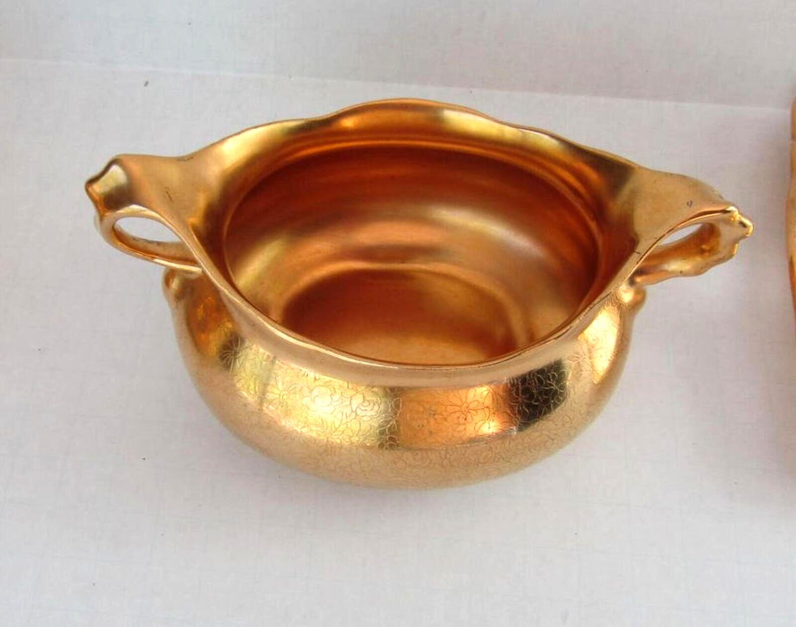 Vintage Osborne Studio Chicago Gold Encrusted Signed Platter Sugar Creamer Set